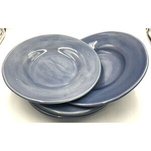 4 Salad Plates Pottery Barn Sausalito Slate Blue Deep Rim Bowl Blates 10"